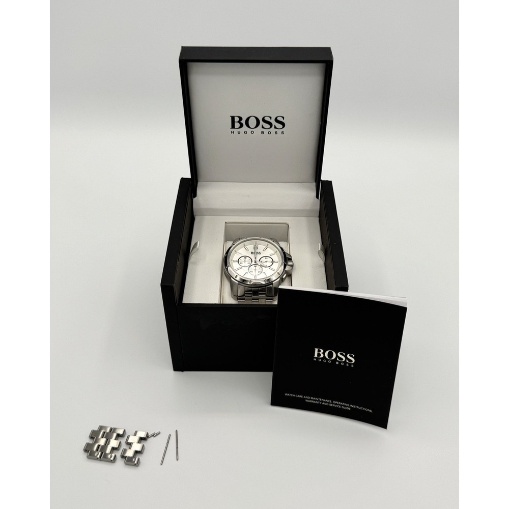 Hugo Boss Men's Stainless Steel Chronograph‎ Watch White Dial Quartz HB197